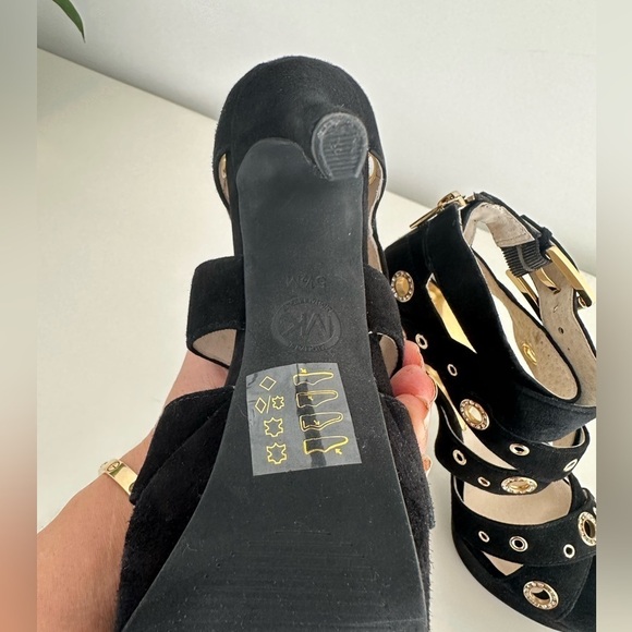 Michael Kors Delilah Grommet Platform suede ankle strap heels size 5 1/2 black - Picture 11 of 15
